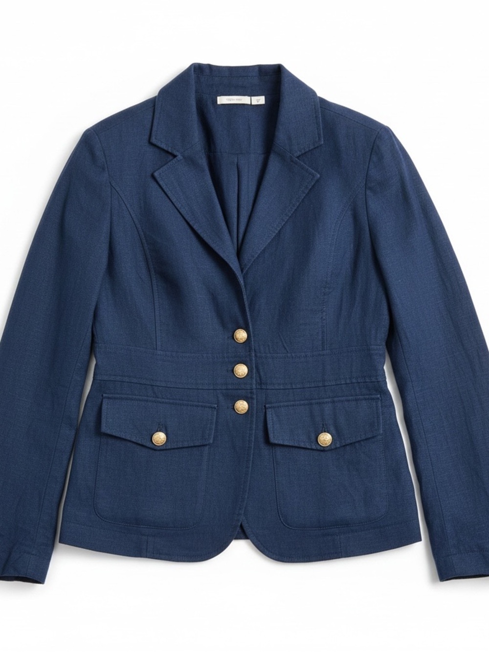 Joie Navy 💯 Linen Tailored Blazer with Gold Buttons
